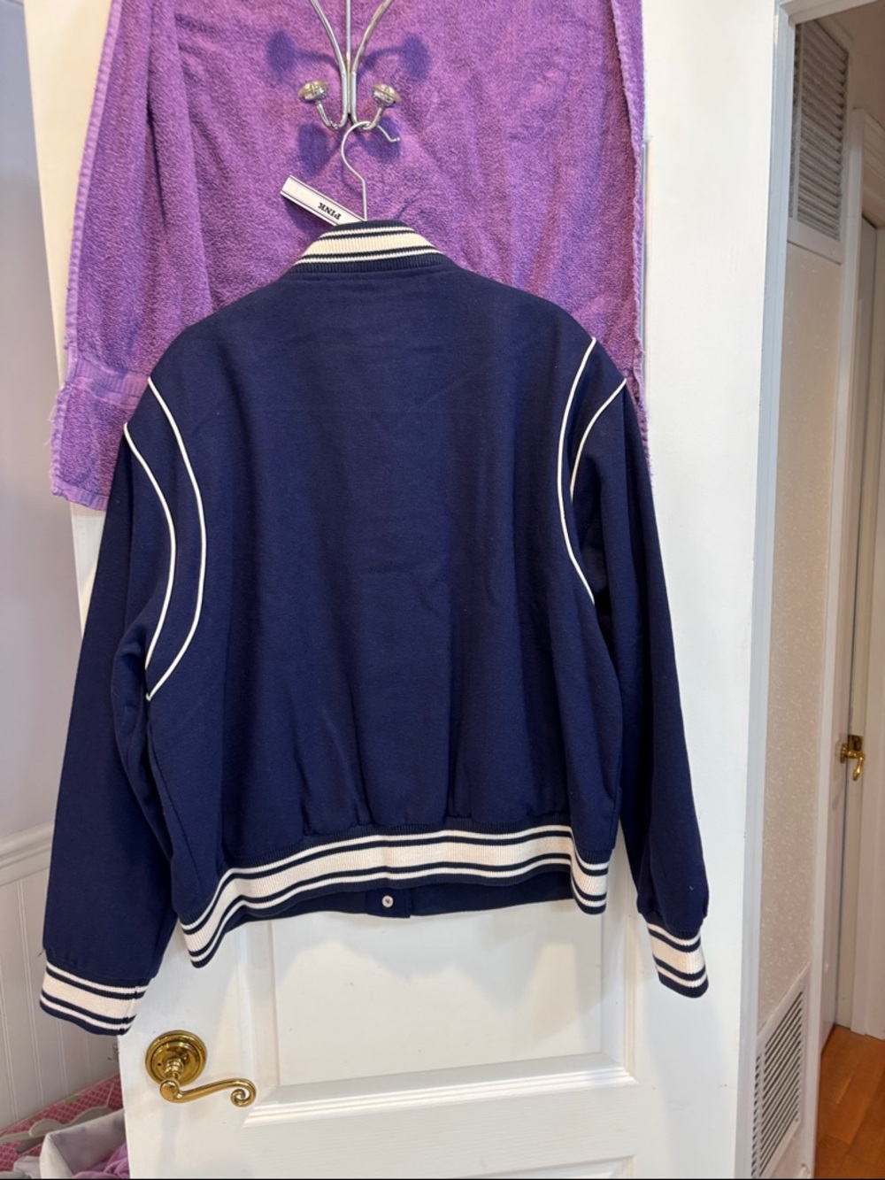 NWT PINK Victoria's Secret Navy and White Varsity Bomber Jacket - Picture 5 of 7